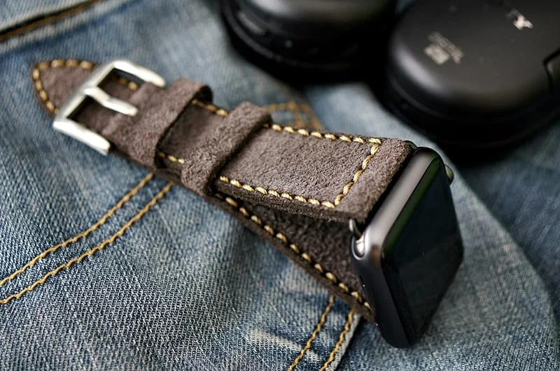 AWBF04-DLX -2K-GOLD handgefertigt Vintage Leder Uhrenarmband incl. Lugs Adapter für Apple Watch 1 und 2 (oder Apple Watch Sport) 42mm oder 38mm – Bild 6